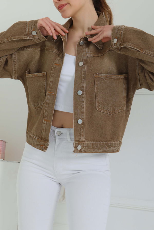 Kadın Çift Cepli Crop Kot Ceket - 26573