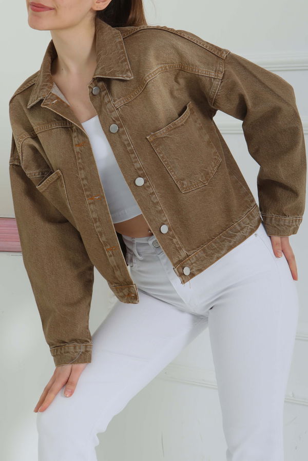 Kadın Çift Cepli Crop Kot Ceket - 26573