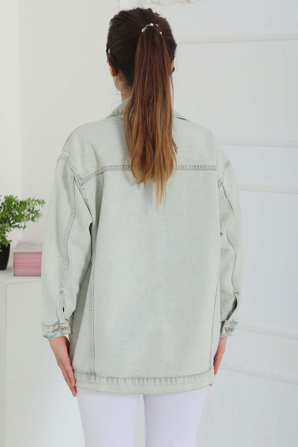 Kadın Oversize Çift Cep Detaylı Kot Ceket - 26589