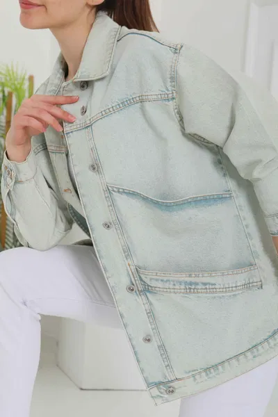 Kadın Oversize Çift Cep Detaylı Kot Ceket - 26589