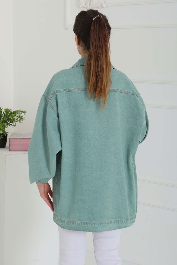 Kadın Oversize Körüklü Cep Kot Ceket  - 26578