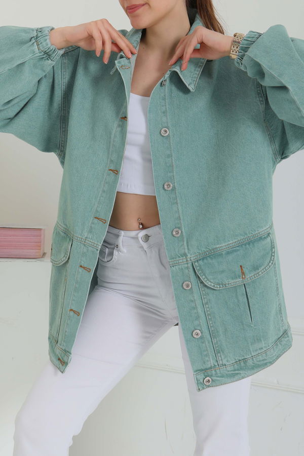 Kadın Oversize Körüklü Cep Kot Ceket  - 26578
