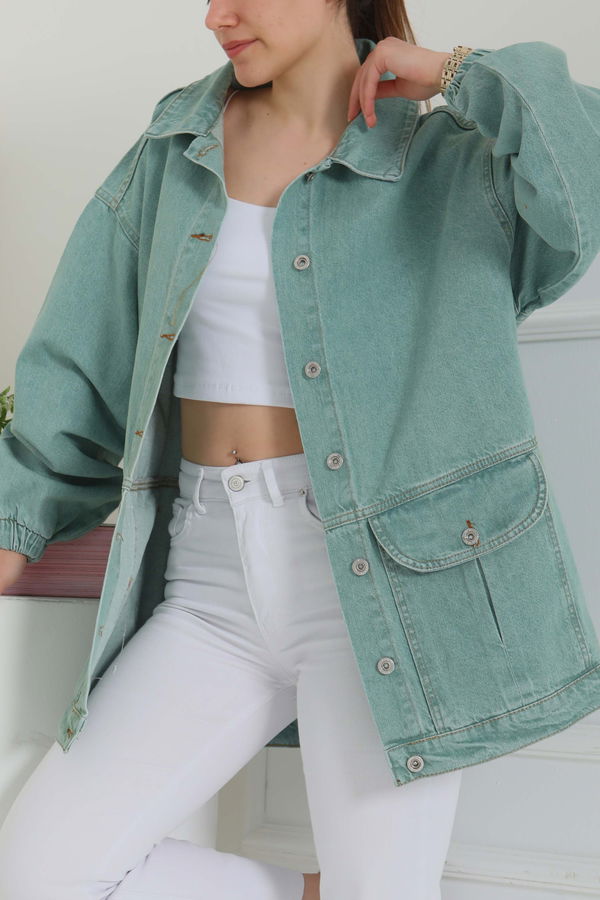Kadın Oversize Körüklü Cep Kot Ceket  - 26578