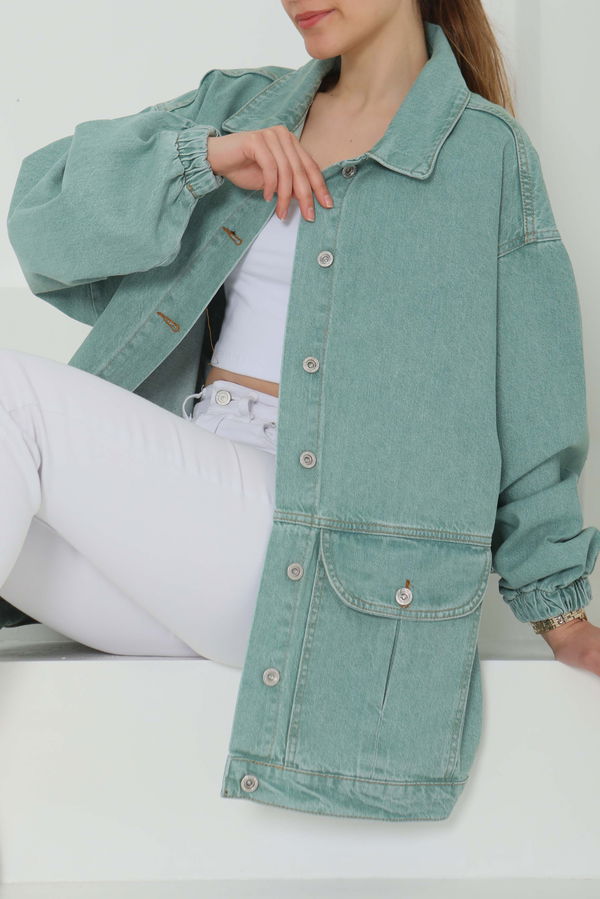 Kadın Oversize Körüklü Cep Kot Ceket  - 26578