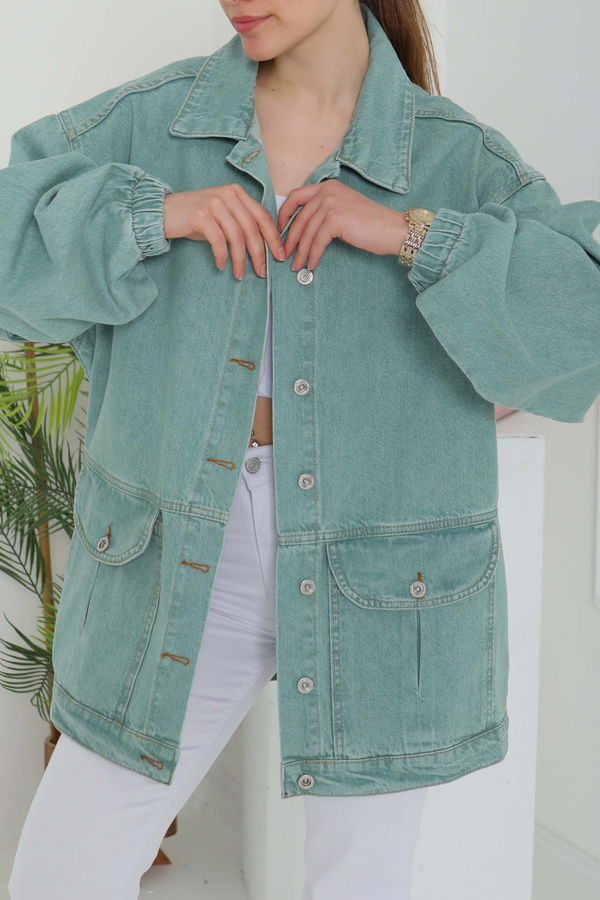 Kadın Oversize Körüklü Cep Kot Ceket  - 26578