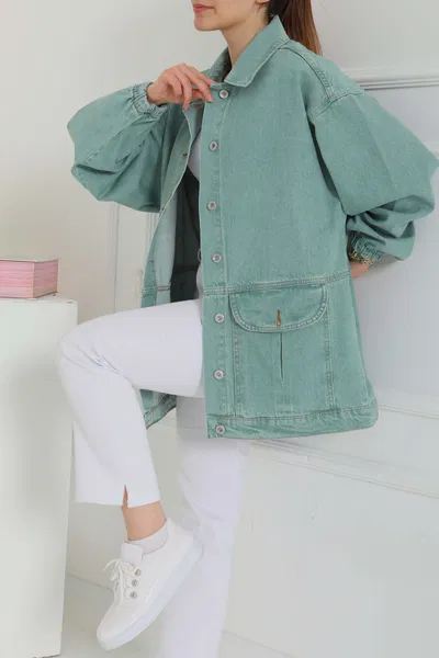 Kadın Oversize Körüklü Cep Kot Ceket  - 26578