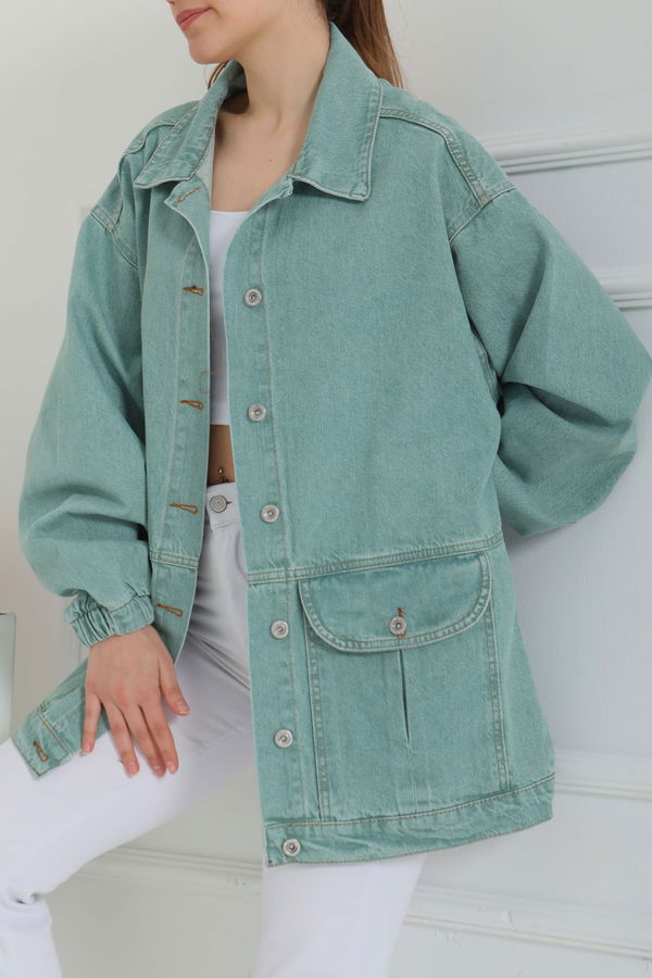 Kadın Oversize Körüklü Cep Kot Ceket  - 26578