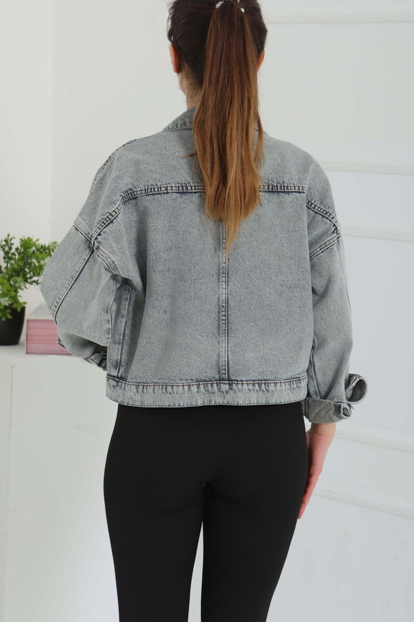 Kadın Çift Cepli Crop Kot Ceket - 26573