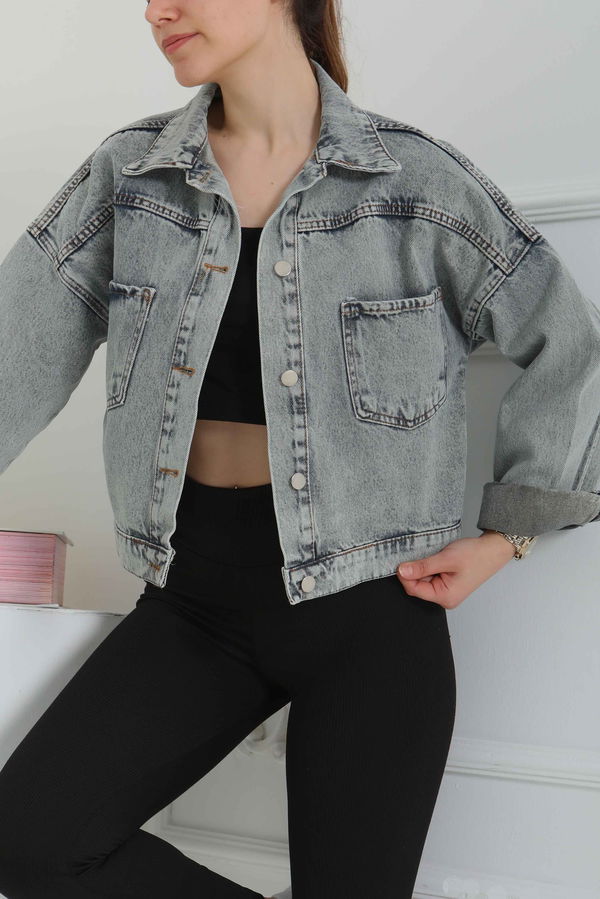 Kadın Çift Cepli Crop Kot Ceket - 26573