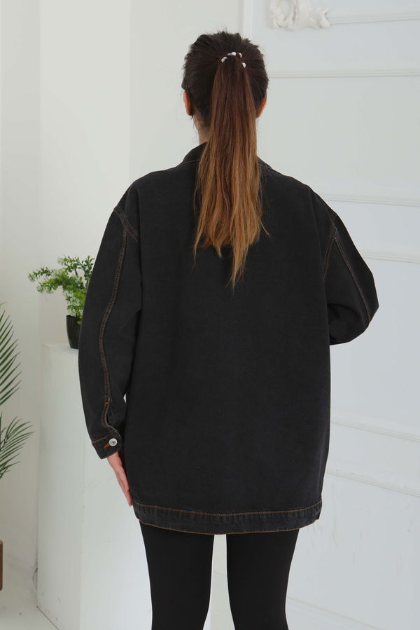Kadın Omuz Taş Detaylı Oversize Kot Ceket - 26616