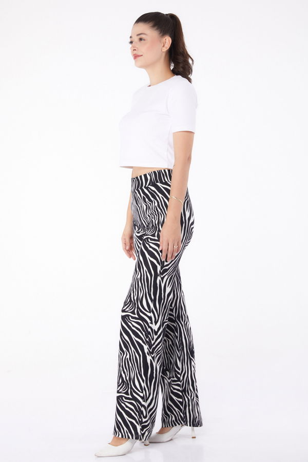 Düz V Yaka Kadın Siyah Zebra Desenli Pantolon - 26210 SİYAH