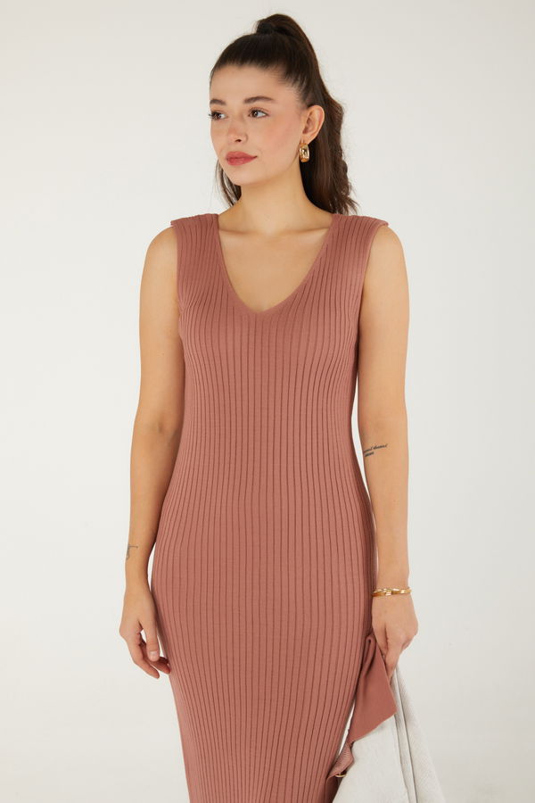 Düz Orta Kadın Pembe Elbise Bolero Triko Takım - 26470