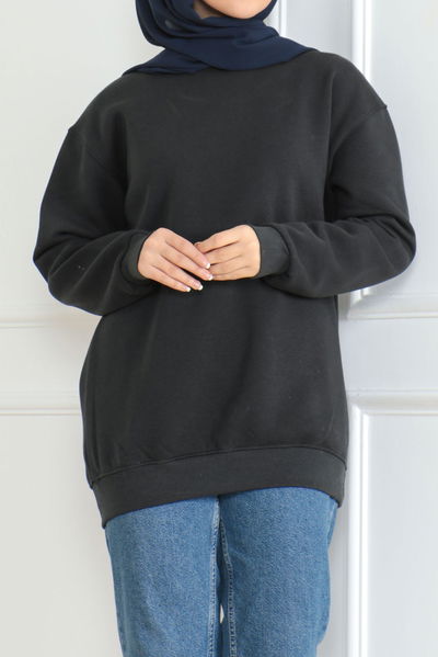 Düz Orta Kadın Antrasit Sweatshirt - 26617
