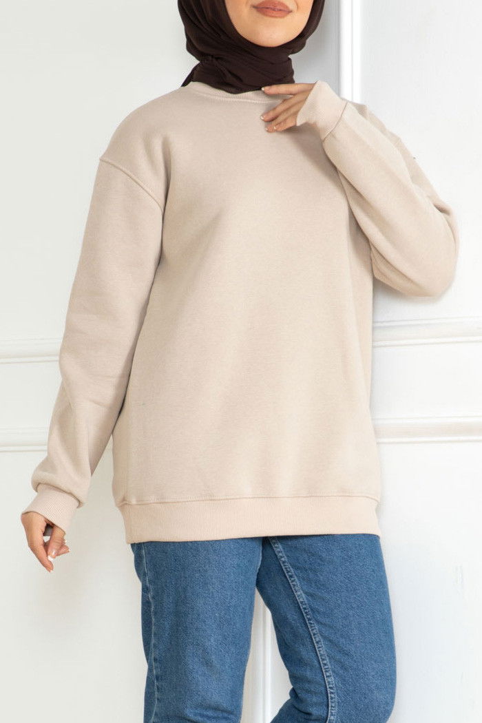 Düz Orta Kadın Bej Sweatshirt - 26617