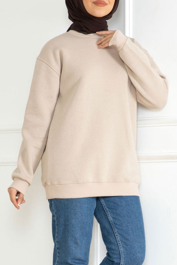 Düz Orta Kadın Bej Sweatshirt - 26617