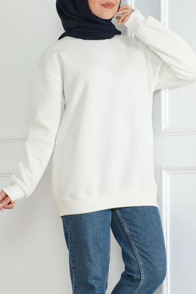 Düz Orta Kadın Ekru Sweatshirt - 26617 EKRU