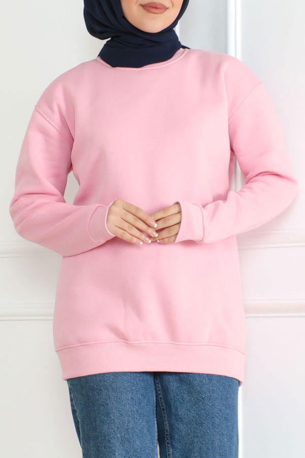 Düz Orta Kadın Pembe Sweatshirt - 26617
