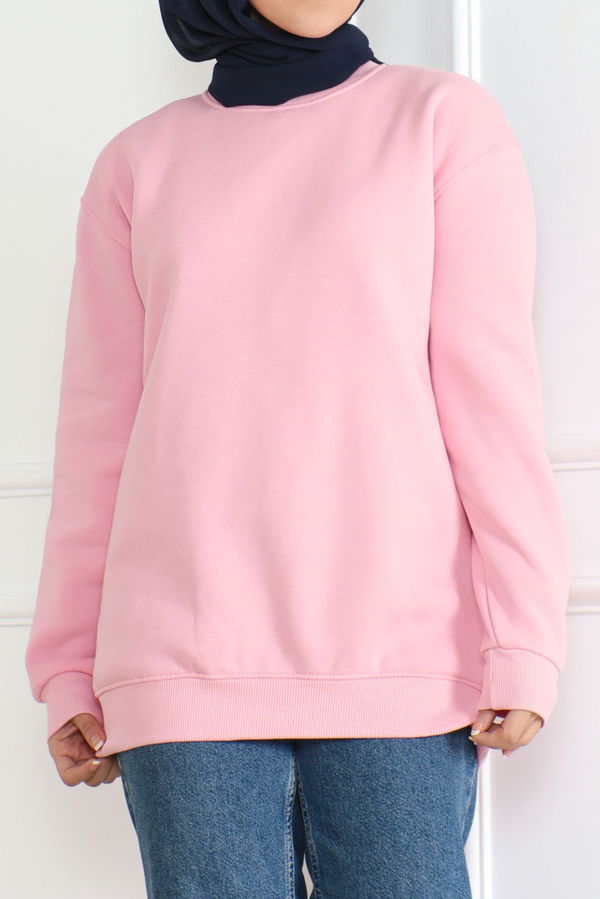 Düz Orta Kadın Pembe Sweatshirt - 26617