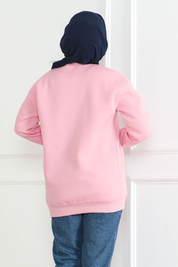 Düz Orta Kadın Pembe Sweatshirt - 26617