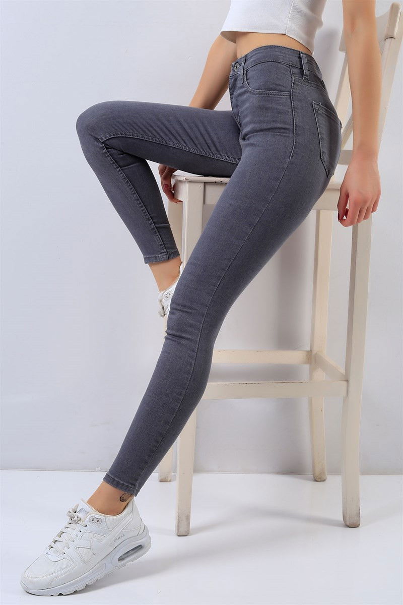 Düz Orta Kadın Gri Skinny Kot Pantolon - 26646