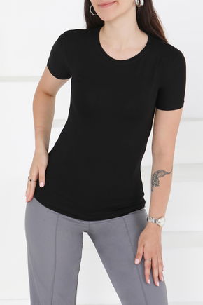 Kısa Kollu Baskısız T-shirt Siyah - 24764