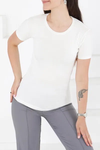 Kısa Kollu Baskısız T-shirt Bej - 24764 BEJ