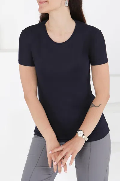 Kısa Kollu Baskısız T-shirt Lacivert - 24764 LACİVERT