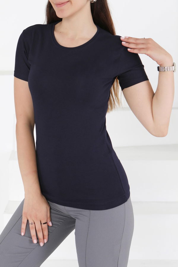 Kısa Kollu Baskısız T-shirt Lacivert - 24764 LACİVERT