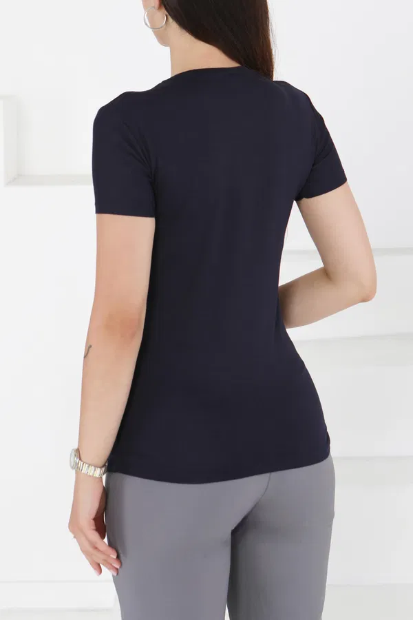 Kısa Kollu Baskısız T-shirt Lacivert - 24764 LACİVERT