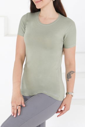 Kısa Kollu Baskısız T-shirt Haki - 24764