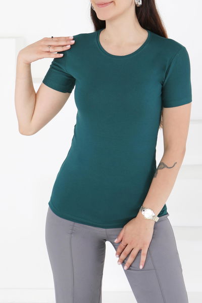 Kısa Kollu Baskısız T-shirt Yeşil - 24764 YEŞİL