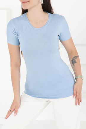 Kısa Kollu Baskısız T-shirt Mavi - 24764