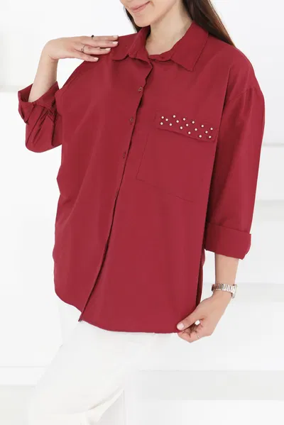 Taş Detaylı Gömlek Bordo - 13194 BORDO