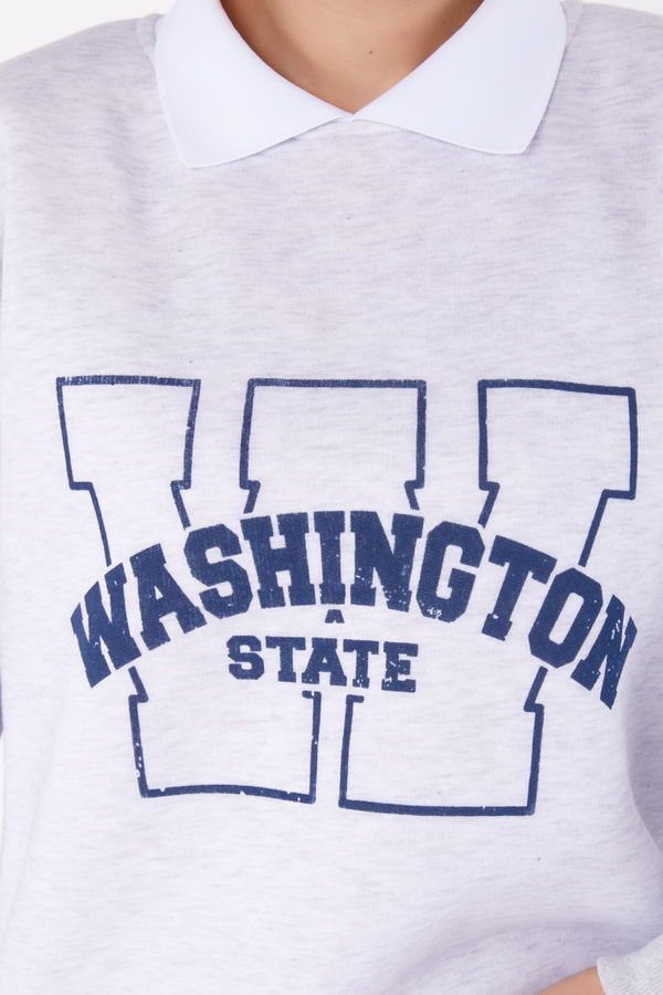 Düz Gömlek Yaka Kadın Gri Baskılı Sweatshirt - 26382