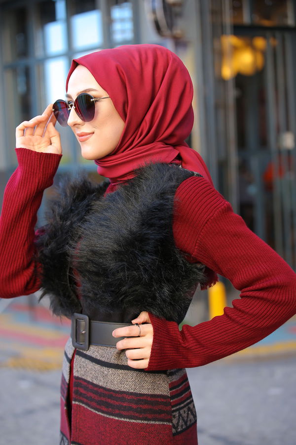 8349 KAŞE KÜRKLÜ YELEK Bej - 8349 BEJ