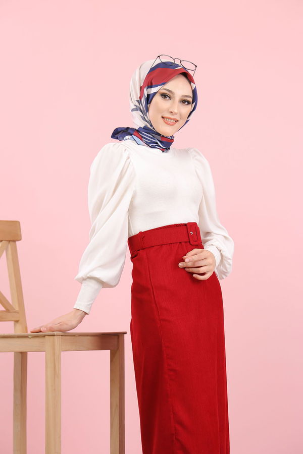 Kadife Etek Kemer Haki Bordo - 8293