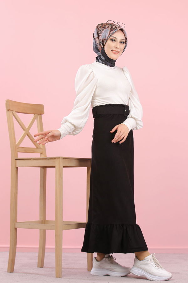 Kadife Etek Kemer Haki Siyah - 8293