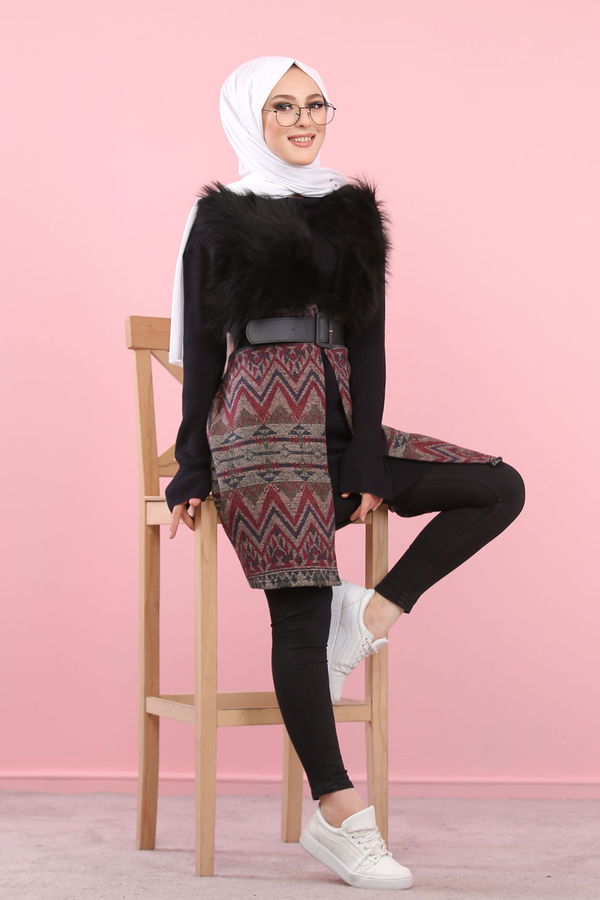8349 KAŞE KÜRKLÜ YELEK Bordo - 8349 BORDO