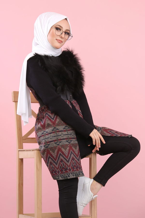 8349 KAŞE KÜRKLÜ YELEK Bordo - 8349 BORDO