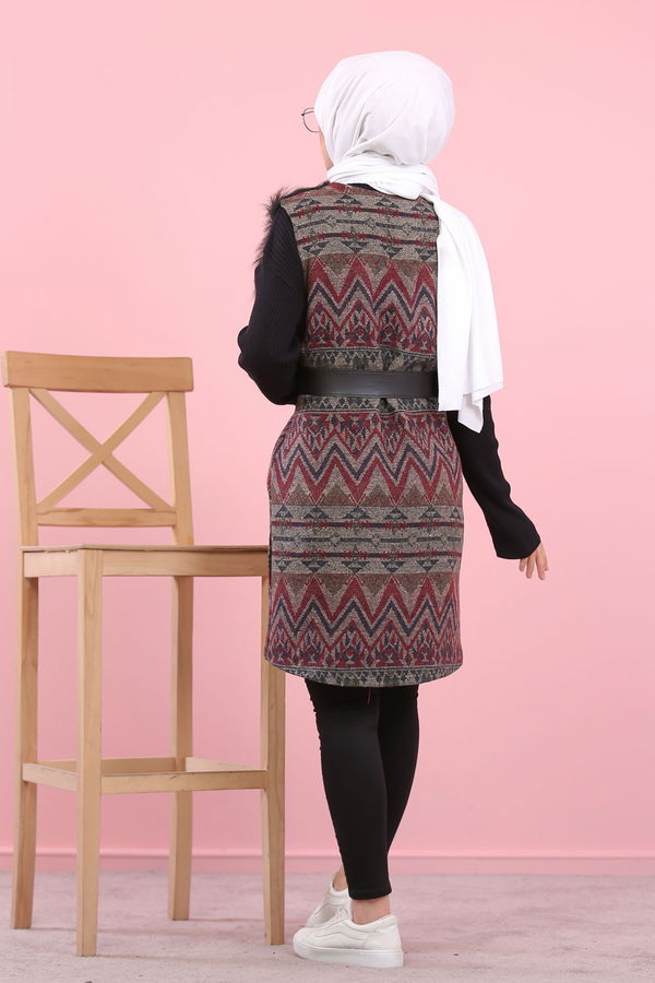 8349 KAŞE KÜRKLÜ YELEK Bordo - 8349 BORDO