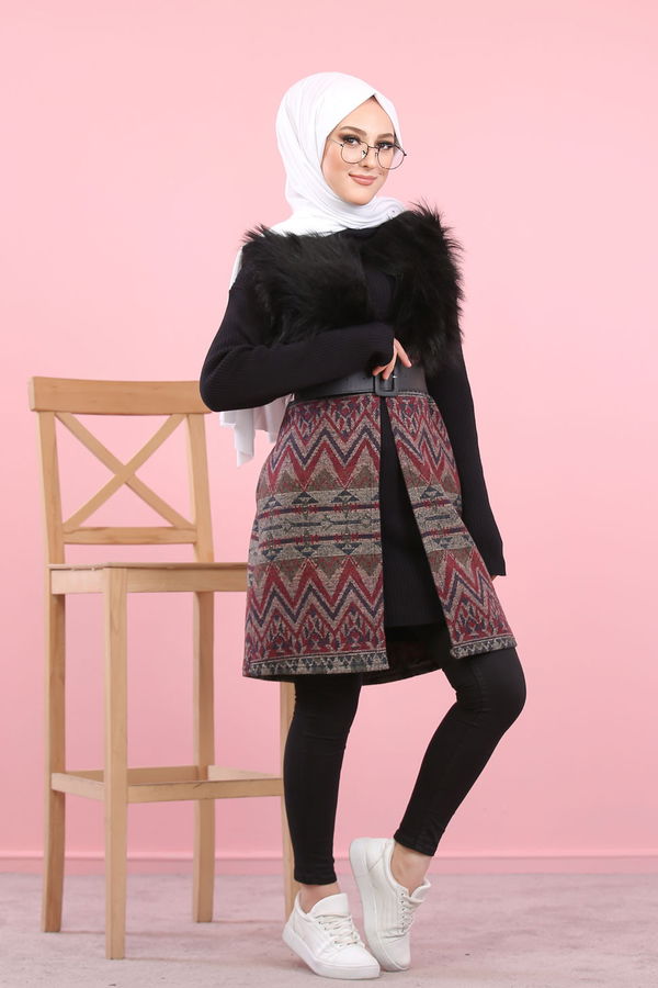 8349 KAŞE KÜRKLÜ YELEK Bordo - 8349 BORDO