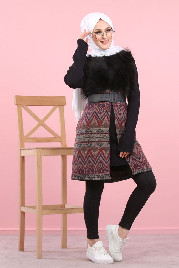 8349 KAŞE KÜRKLÜ YELEK Bordo - 8349 BORDO