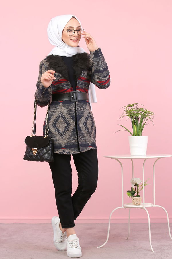 8316 KİLİM DESEN CEKET Vizon - 8316 VİZON