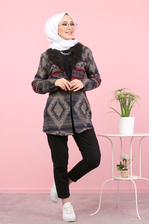 8316 KİLİM DESEN CEKET Vizon - 8316 VİZON