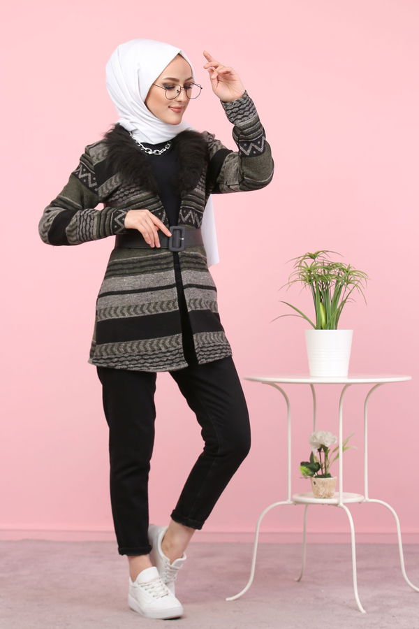 8316 KİLİM DESEN CEKET Siyah - 8316