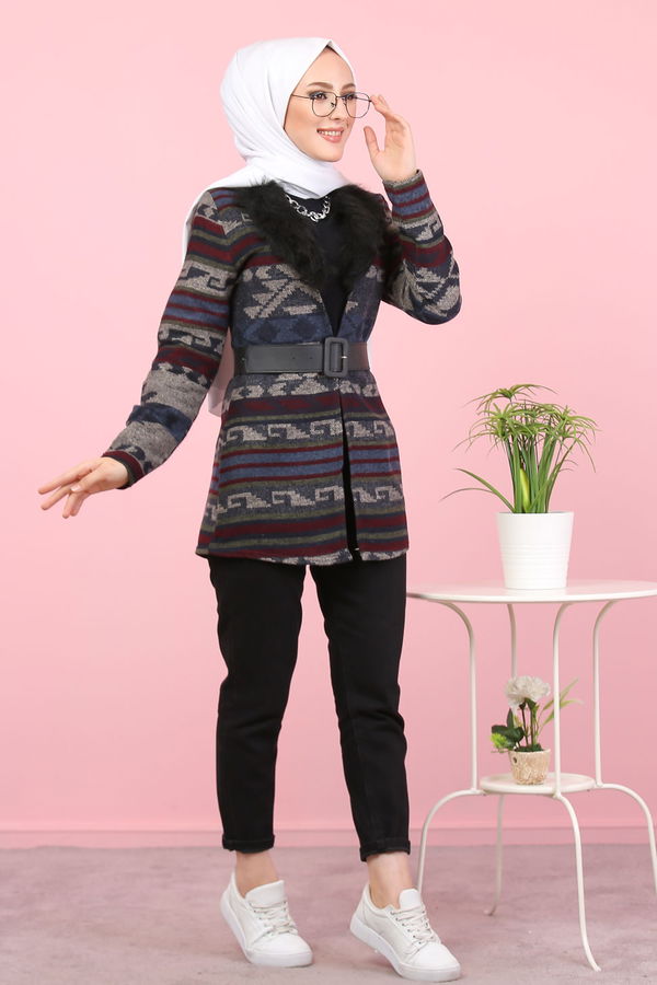 8316 KİLİM DESEN CEKET Lacivert - 8316 LACİVERT