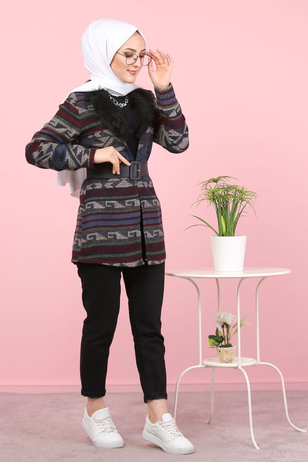 8316 KİLİM DESEN CEKET Lacivert - 8316 LACİVERT