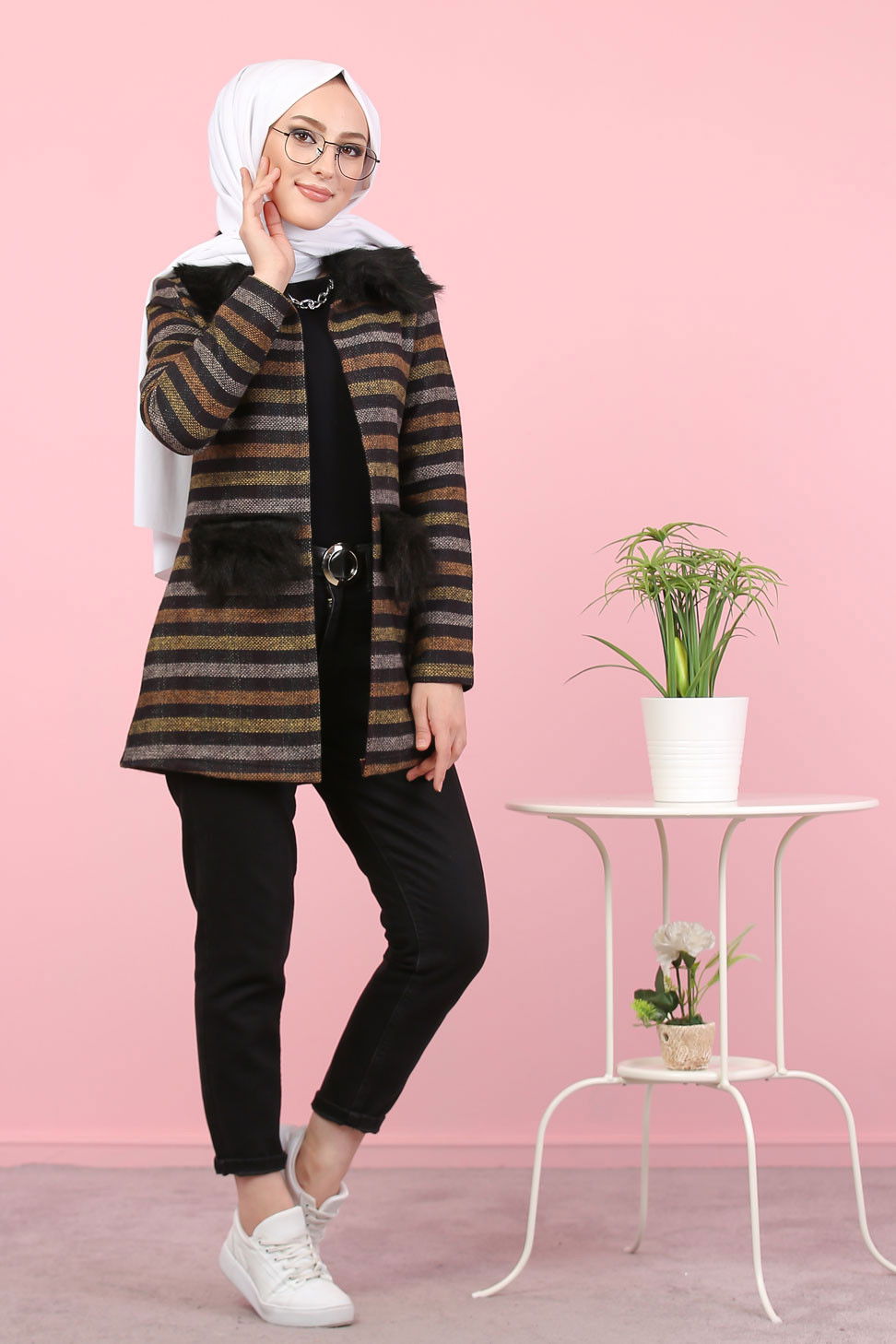 8314 KÜRK DETAY YELEK Sarı - 8314 Sarı