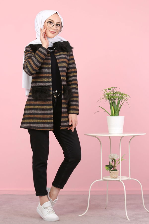 8314 KÜRK DETAY YELEK Sarı - 8314 Sarı