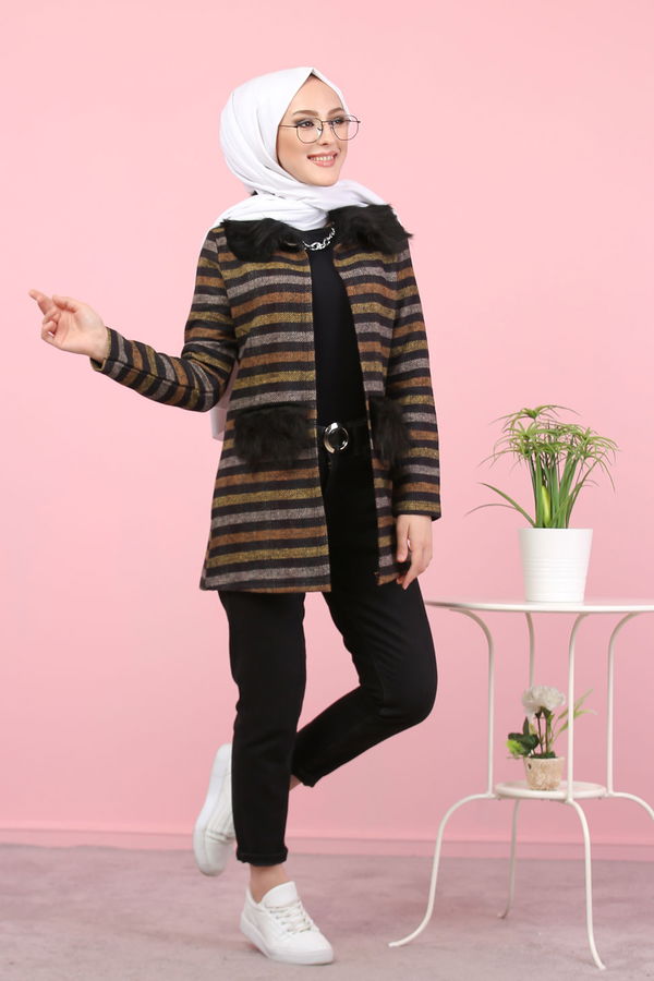 8314 KÜRK DETAY YELEK Sarı - 8314 Sarı